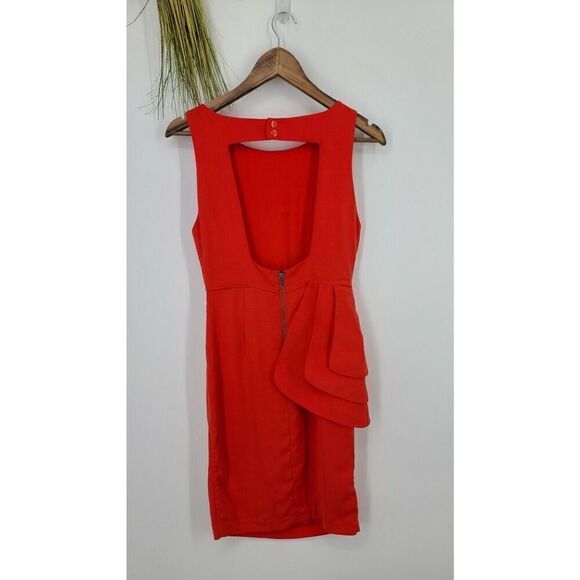 Alice + Olivia Dress‎ Size 4 Red Night Out Sheath Ruffle Sleeveless Peplum - Picture 4 of 12